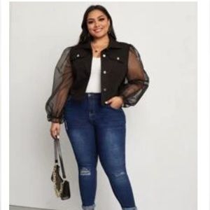 SHEIN Plus Mesh Bishop Sleeve Flap Detail Jacket